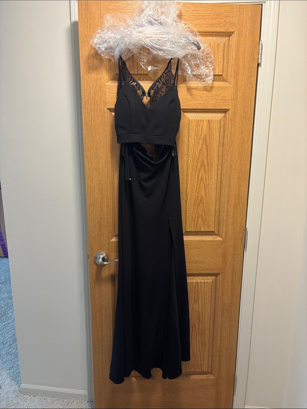 Elegant Black Lace-Trim Evening Dress